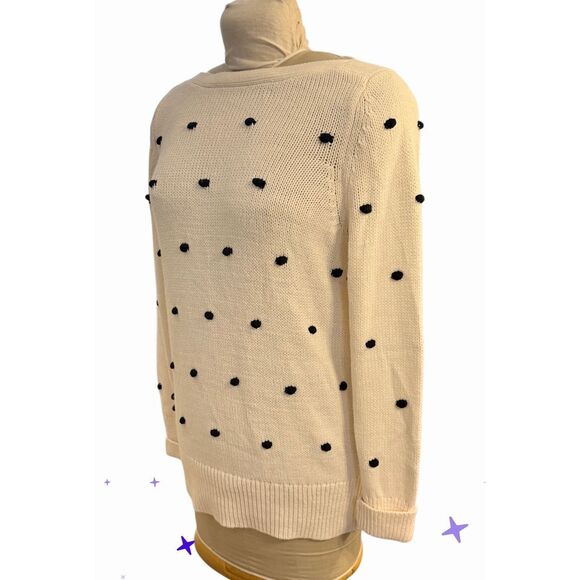 Ann Taylor LOFT Bobble Knit Polka Dot Sweater Boat Neck Cream & Black Large - Picture 5 of 11